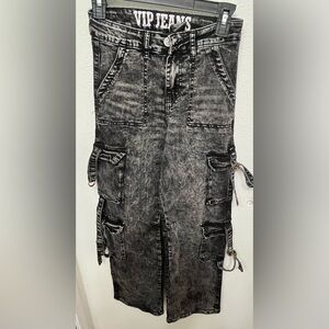 Black Acid Wash Cargo Pants